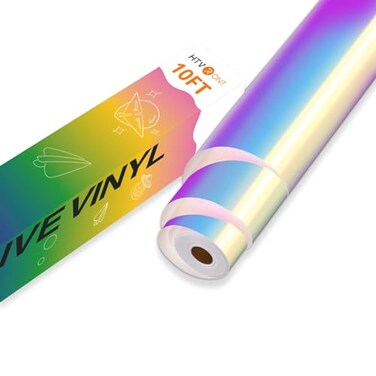 HTVRONT Holographic White Permanent Vinyl 12 x 10 FT Adhesive Roll Compatible with Cricut Cutting Machine Silhouette Cameo Cutters Signs Scrapbooking Craft Die Cutters