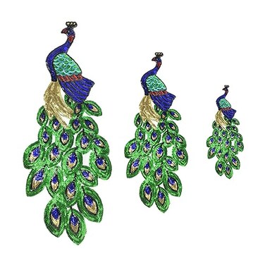 Opexicos 3Pcs Bird Peacock Sequin Beauty Embroidery Applique Patch Sew On