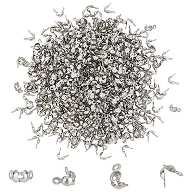 NBEADS 500 PCS Stainless Steel Bead Tips Open Clamshell FoldOver Bead Tips Knot Covers End Caps for Knots Crimp Findings
