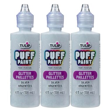 Tulip Puff Fabric Paint Permanent Craft Paint for Clothes DIY Projects Notoxic 4 fl oz 3Pack Glitter Silver