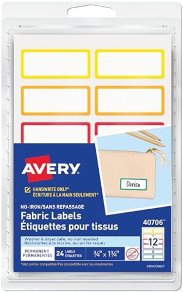 Avery NoIron Fabric Name Labels Rainbow Borders Preprinted Designs HandwriteOnly 24 Preprinted Labels 40706