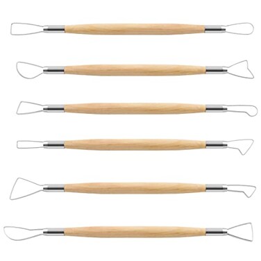 Suiwotin 6pcs DoubleSided Clay Sculpting Tools Wooden Handle Ribbon Clay Tools Pottery Trimming Tool Clay Wire Loop Sculpture Set for Ceramic Wax Carving Modeling