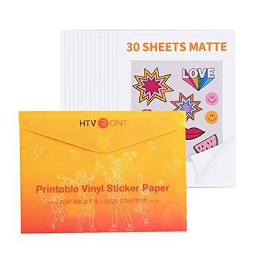 HTVRONT Printable Vinyl Sticker Paper 30 Sheets Waterproof Matte Sticker Paper for Inkjet Printer Laser Printer Dries Quickly Tear Resistant 85x11