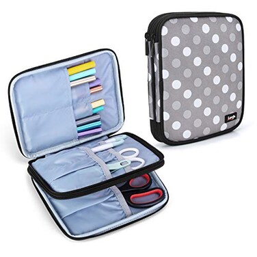 LUXJA Carrying Bag Compatible with Cricut Pen Set and Basic Tool Set Doublelayer Organizer Compatible with Cricut Accessories Bag Only Gray Dots