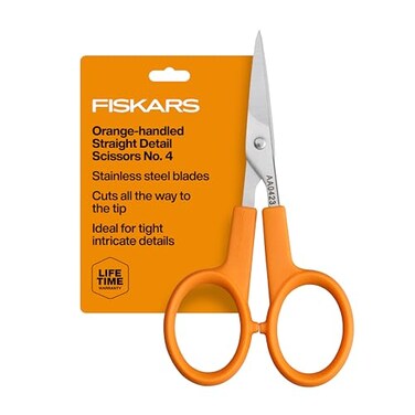 Fiskars OrangeHandled Straight Detail Scissors Stainless Steel Blades Ambidextrous Doubleloop Handle