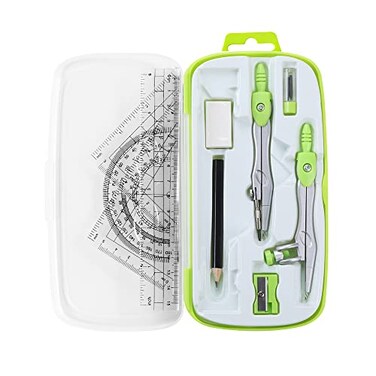 Unjoo Math Geometry Kit Sets 10 Piece Student Supplies with Shatterproof Storage BoxIncludes RulersProtractorCompassEraserPencil SharpenerLead RefillsPencilfor Drafting and DrawingsGreen