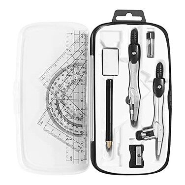 Unjoo Math Geometry Kit Sets 10 Piece Student Supplies with Shatterproof Storage BoxIncludes RulersProtractorCompassEraserPencil SharpenerLead RefillsPencilfor Drafting and DrawingsBlack