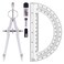 Unjoo Compass and Protractor Set Professional Drawing Compass Tool Metal Compass with Extra Refills Compass for Geometry and 6 Inch Math Protractors 180 Degree Silver