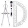 Unjoo Compass and Protractor Set Professional Drawing Compass Tool Metal Compass with Extra Refills Compass for Geometry and 6 Inch Math Protractors 180 Degree Silver