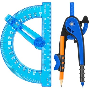 Zonon 2 Pcs Student Protractor and Compass Student Geometry Math Set Drawing Compass and 180 Degree 6 Inch Protractor with Swing Arm for Drawing Measuring School Office Deep Blue