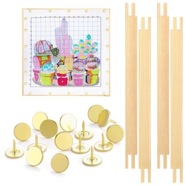 Glooglitter 2 Sets Stretcher Bars for Needlework with Thumb Tacks Regular Needlepoint Stretcher Bars Wooden Canvas for Embroidery Stitch Frame Set Bundle with Crafts10 InchWood