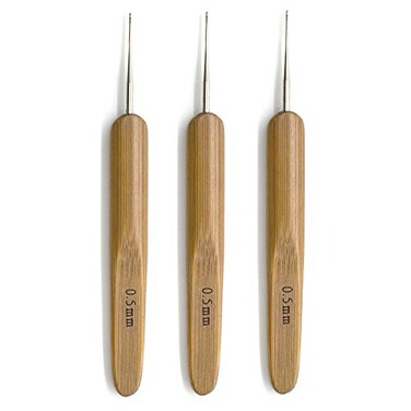AUEAR 3 Pack Crochet Hook Dreadlock for Hair 1 Lock Needle with Bamboo Handles Dreads Braid Craft 05 mm Diameter