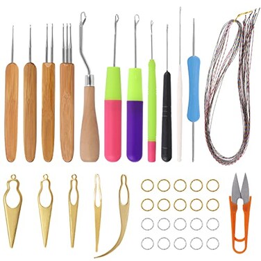 Rustark 49Pcs Dreadlocks Crochet Hook Tools Kit Hair Braid Dreadlocks Needle Interlocking Tool Hair Rings Hair Strings for Locs Hair Braid Weaving Dreadlocks Craft