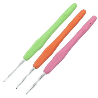 suiwotin 3pcsSet 2mm25mm3mm Crochet Hook Aluminum Crochet Hook Set Rubber Handle Ergonomic Knitting Needles for Yarn DIY Crafts Projects