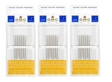 DMC 3 Pack Size 222426 One Pack EachCross Stitch Needles Total 18 Needles New Package
