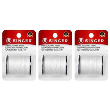 SINGER All Purpose Polyester Thread 150 Yards White 3Pack