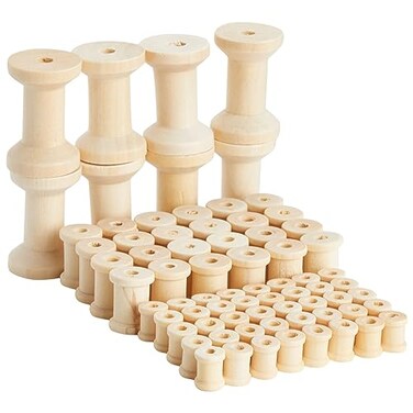 Bright Creations Wooden Spools for Crafts 72Pack 40 Small 24 Medium 8 Large Unfinished Natural Schima Wood Empty Thread Spools