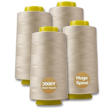 WAFASSZD Beige Serger Thread AllPurpose Thread for Sewing Polyester 4 Cones of 3000 Yards Each Spool for Sewing Machine