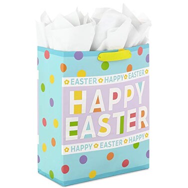Hallmark 15 Extra Large Easter Gift Bag with Tissue Paper Happy Easter Polka Dots for Easter Baskets Easter Egg Hunts and Kids Presents