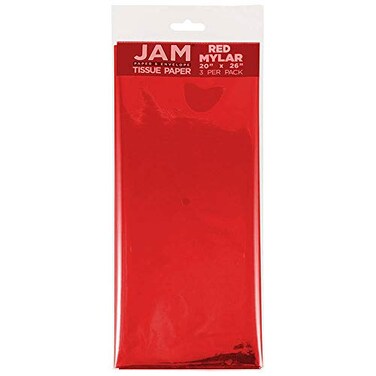 JAM PAPER Tissue Paper Red Mylar 3 SheetsPack