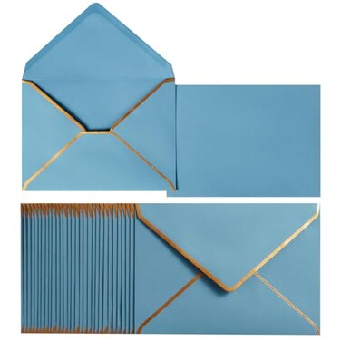 50 Pack A7 Envelopes DustyBlue 5 x 7 with Gold Border