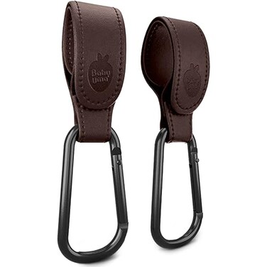 Baby Uma Stroller Hooks for Bags 2 Pack LeatherStyle Stroller Clips and Hooks NonSlip Stroller Accessories Carry 11 lbs Per Stroller Hook Universal Baby Essentials Stroller Accessories