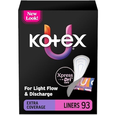 Kotex Absorbent Wrapped Liners Light Absorbency Extra Coverage 93 Count Packaging May Vary