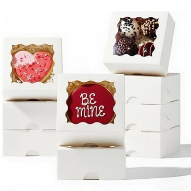 RomanticBaking 32 x 32 x 15 100PCS Cookies Soap Chocolate Truffle Donut Macaron Mini Bakery Boxes with Window