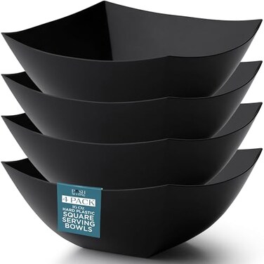 Posh Setting Black Plastic Serving Bowls 16oz 4 Pack Square Disposable Salad Fruit Bowls for Party Table Candy Containers for Candy Buffet
