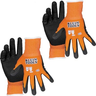 KLEIN TOOLS 60579 Work Gloves Knit Dipped Cut Resistant ANSI A1 Nitrile Coated Gloves NylonSpandex Touchscreen Capable Small 2Pair