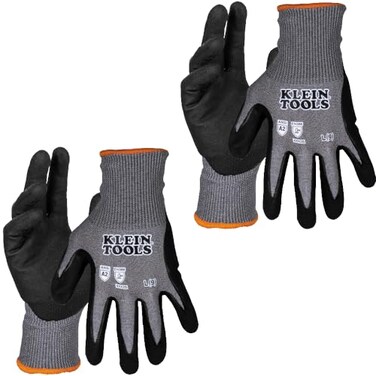 KLEIN TOOLS 60585 Work Gloves Knit Dipped Cut Resistant ANSI A2 Nitrile Coated Gloves HPPE Fabric Touchscreen Capable Large 2Pair