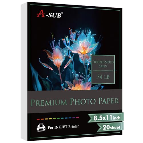 أي ساب Asub Double Sided Photo Paper Satin 85 X 74lb For Inkjet Printers 20 Sheets 85x11 inch