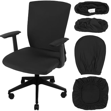 Tallew 4 Pcs Office Chair Covers Set Computer Universal Protective Stretchable Chair Seat Covers Desk Armrest Cover Pads Office Cushion Backrest for RotatingRegularBlack
