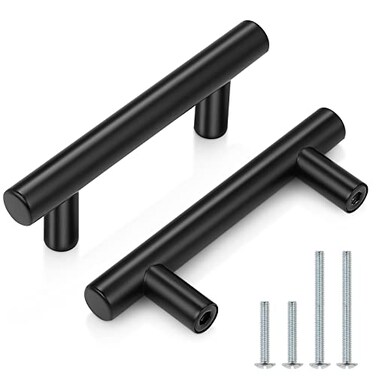 Probrico 5 Pack 212 inch CentertoCenter Black Bar Cabinet Pulls 2 12 inch Drawer Pulls Modern Cabinet Hardware Kitchen Cabinet T Bar Handles Dresser Knobs Set