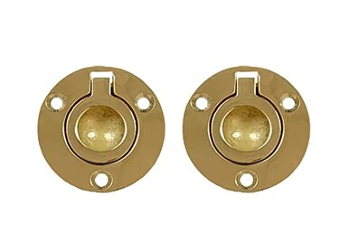 QCAA Solid Brass Flush Ring Pull Round 112 Polished Brass 2 Pack