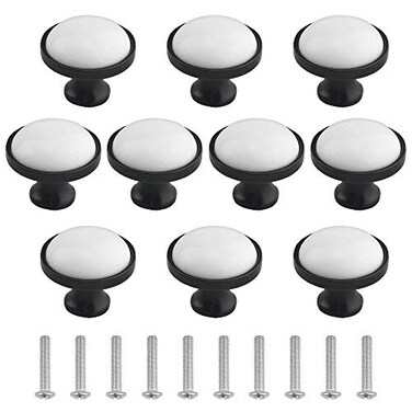 WMYCONGCONG 10 Pcs Black Kitchen Cabinet Knob Round Knobs 1333mm Dresser Cupboard Drawer Knobs Black White Ceramic Drawer Pulls Knobs Wardrobe Door Pull Handle for Home Office