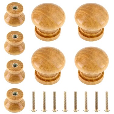 Luomorgo 8 Pcs Natural Wood Dresser Knobs Round Wooden Cabinet Knobs Mushroom Drawer Knobs Pulls for Cabinets Cupboard 1 Diameter 78 Height