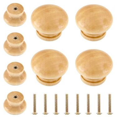 Luomorgo 8 Pcs Natural Wood Dresser Knobs Round Wooden Cabinet Knobs Mushroom Shape Drawer Knobs Pulls for Cabinets Cupboard 114 Diameter 1 Height