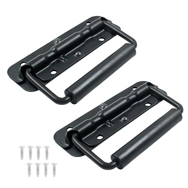 LifCratms 2Pcs Black Spring Loaded Case Handles 304 Stainless Steel Surface Mount Chest Handle with Rubber Grip Heavy Duty Cabinet Pulls Hardware for Toolbox Chest Case 122mm 482