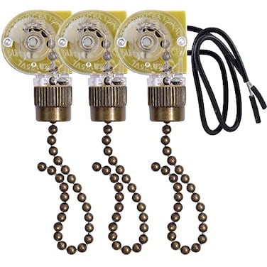 Akahttbn Ceiling Fan Light Switch Zing Ear ZE109TwoWire OnOff Control Pull Chain Switch Compatible with Hunter Ceiling Fans Wall Lamps Bronze Pull Chain 3 Pcs