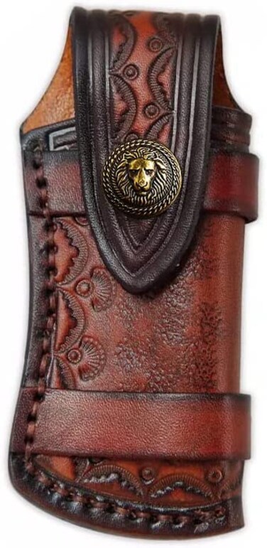 Omesio Pocket Knife Sheath 453 Folding Leather Case Horizontal Belt Sheath