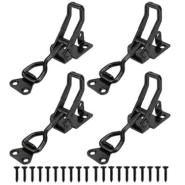 ETING 4Pack Toggle Clamp Latch 397Lbs Holding Capacity 4002 Pull Latch Clamps Black Adjustable Quick Release Hasp Clamps for Smoker Cabinet Boxes Case Trunk Jig Metal Toggle Latch Catch Set
