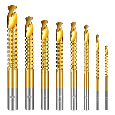 8 Pack Titanium Coated HSS Twist Drill Bits 310mm Serrated Side Cutting Drill Bit Hex Shank Serrated Cutting Drill Bits Drill Bit Woodworking Tools Hole Holesaw Tool for Plastic Metal Wood Hole
