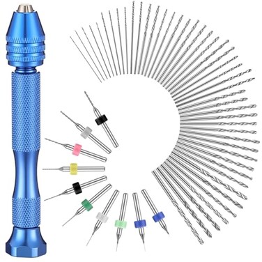 Mudder 57pcs Micro Drill Bits Pin Vise Set 46 Pcs Hand Twist Drills and 10 Pcs PCB Mini Cutting Bits for Resin Beads Polymer Clay Craft DIY Jewelry Model Making ProjectsBlue