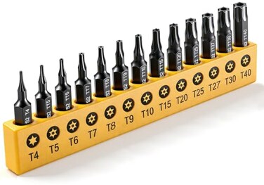 DTTIYXI Torx Star Punch Security Bit Set 13PCS 1Inch S2 Steel Tamper Proof Bits with Hole T4 TT5TT40 for Electronics Auto Impact Driver 14 Hex Shank Specialty Bits