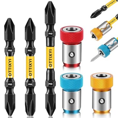 DTTIYXI 6PCS Screwdriver Head Magnetic Ring Set for Drill Drivers Standard Chucks Power Mag Bit Ring 14 Hex Shank S2 Steel Double Ended Phillips PH1 PH2 PH3 Bits 65mm 3IN Magnetizer