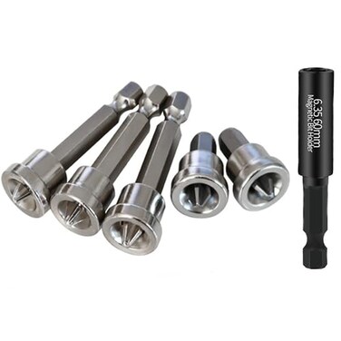 Magnetic Positioning Screwdriver Bits Drywall Screw Setter PH2 Bits for Plasterboard Sheetrock Screw 14 Hex Shank Bit Batch Head with 60mm Extension Socket Drill Bit Holder