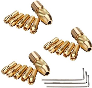 Mesee 3 Set 053mm Brass Drill Chuck Set Small Electric Drill Bit Collet Mini Twist Drill Chucks Adapter for Rotary Tools Fits 317mm Motor Shaft