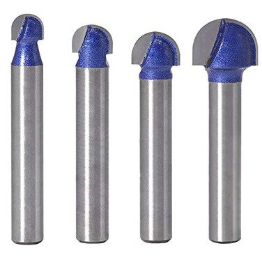 Wolfride 4pcs Core Box Router Bit 14 Inch Shank Round Nose Cove Box Router Bits