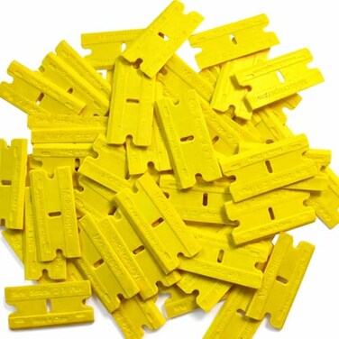 miniscraper 1 Pack 100pcs 2XPlus Double Edged Plastic Razor Blades with a Thicker and Thinner Edges